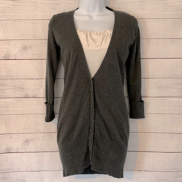 Cotton/Wool Blend Button-down Cardigan in charcoal gray - Picture 1 of 8